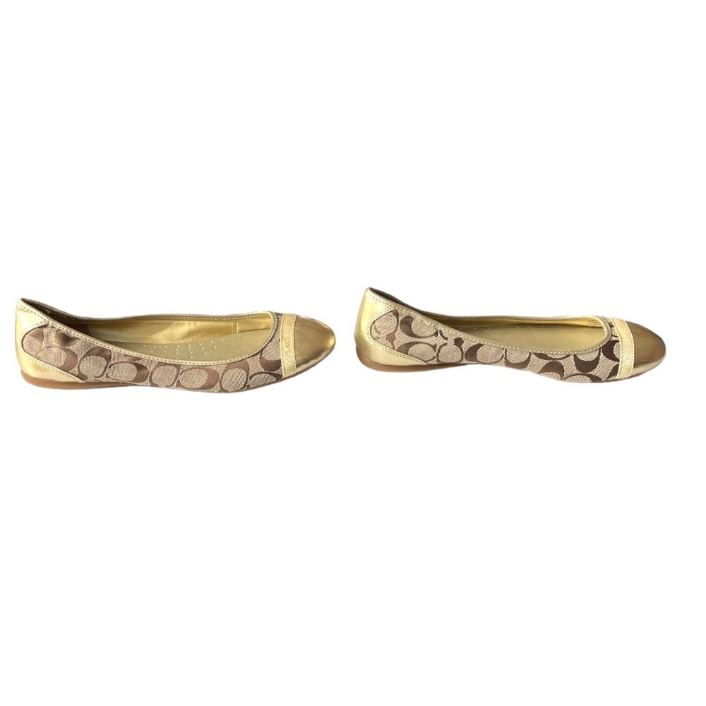 Coach Brown Signature Canvas Gold Cap-Toe Ballet Flats - Picture 4 of 11